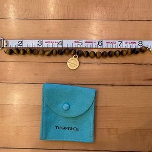 RARE- Tiffany & Co 18k gold round tag Tiger’s Eye Bead Bracelet